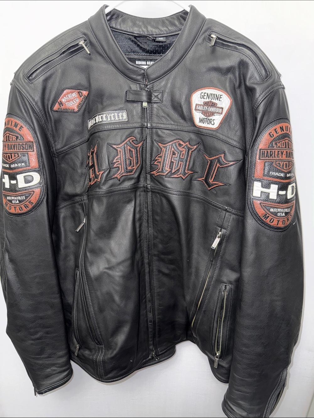WT Harley Davidson 2XL Genuine Leather Riding Jacket Embroidered Black